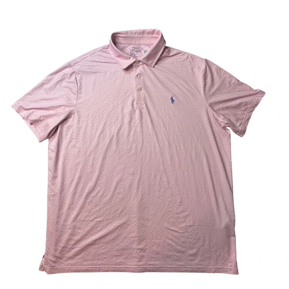 Polo Ralph Lauren Polo Shirt Mens XL Pink Polka Dot Performance Classic Fit Golf